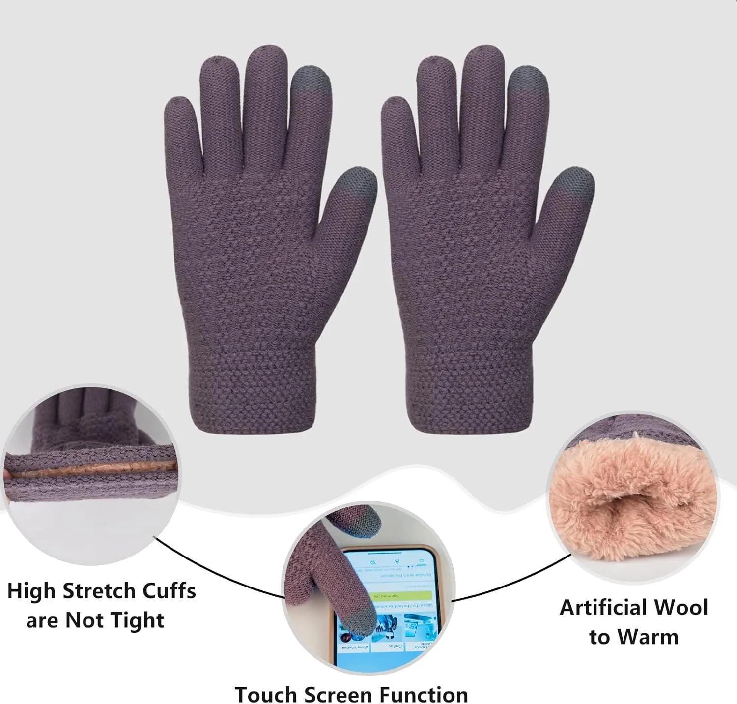 Women Winter Hat Gloves Scarf Set Beanie Warm Fleece Scarves Touchscreen Glove 3 in 1