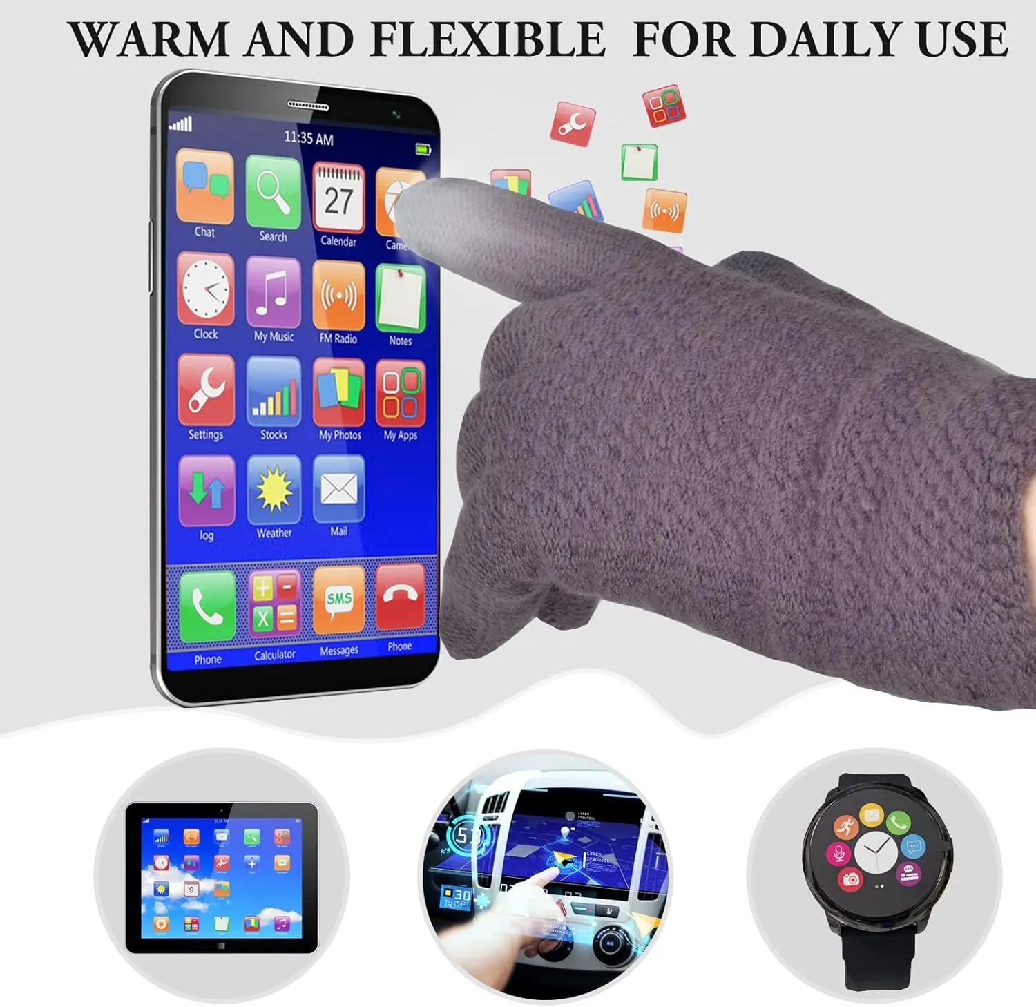 Women Winter Hat Gloves Scarf Set Beanie Warm Fleece Scarves Touchscreen Glove 3 in 1