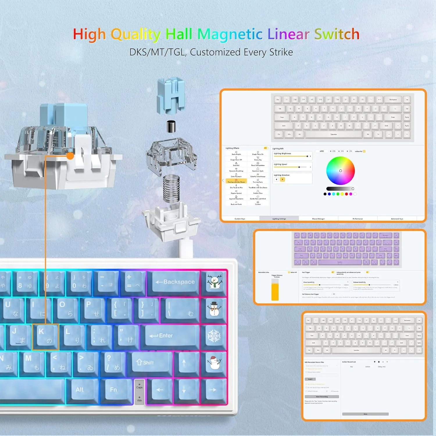 Womier M68 HE V2 Rapid Trigger Keyboard 60% Percent, Hall Effect Snow and Ice Gaming Keyboard, Wired RGB Custom Mechanical Key Board with Magnetic Switch, PBT Keycaps for Mac/Win (Blue/White)