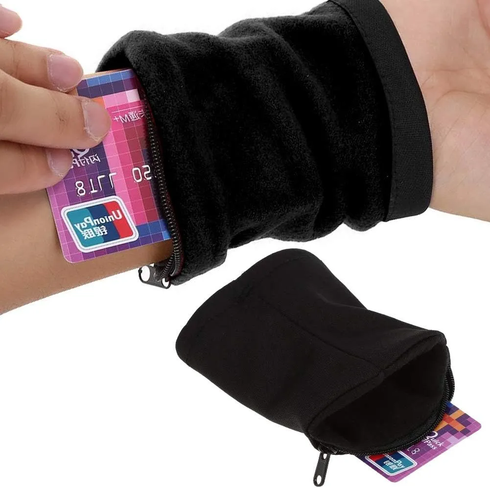 Wristband Wallet, Outdoor Sport Running Jogging Exercise Gym Wrist Band Pouch(Black)